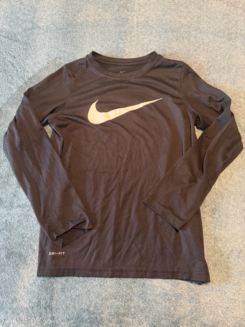 Nike Kids' Long-Sleeve Dri-FIT Top - Black with White Swoosh Size Medium